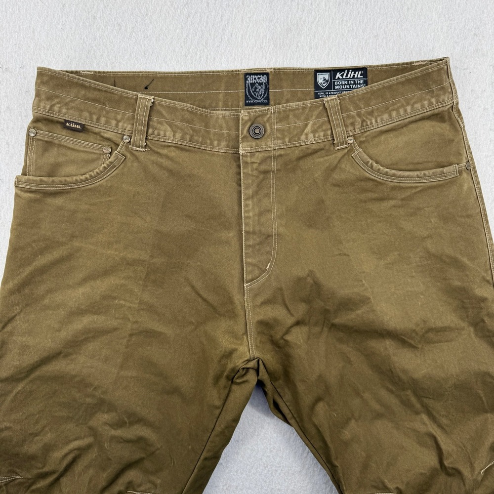 KUHL Rydr Mens 38x30 Olive Khaki Brown Articulated Knee Euro Twill Outdoor Pants